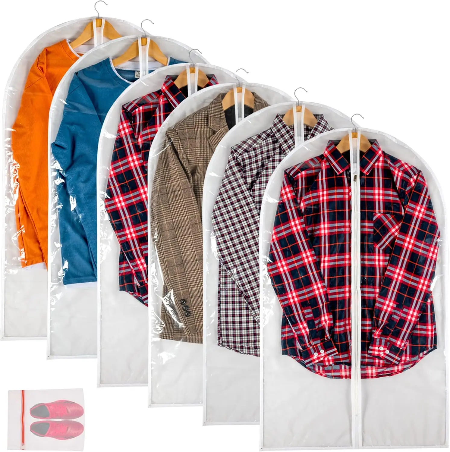 Clear Garment Bags for Closet Storage, 6 Pack Heavy Duty Suit Covers with Full Zipper, 24"x40" Hanging Clothes Protectors, Transparent Dust Covers for Coats & Jackets
Clear Garment Bags for Closet Storage, 6 Pack Heavy Duty Suit Covers with Full Zipper, 24"x40" Hanging Clothes Protectors, Transparent Dust Covers for Coats & Jackets