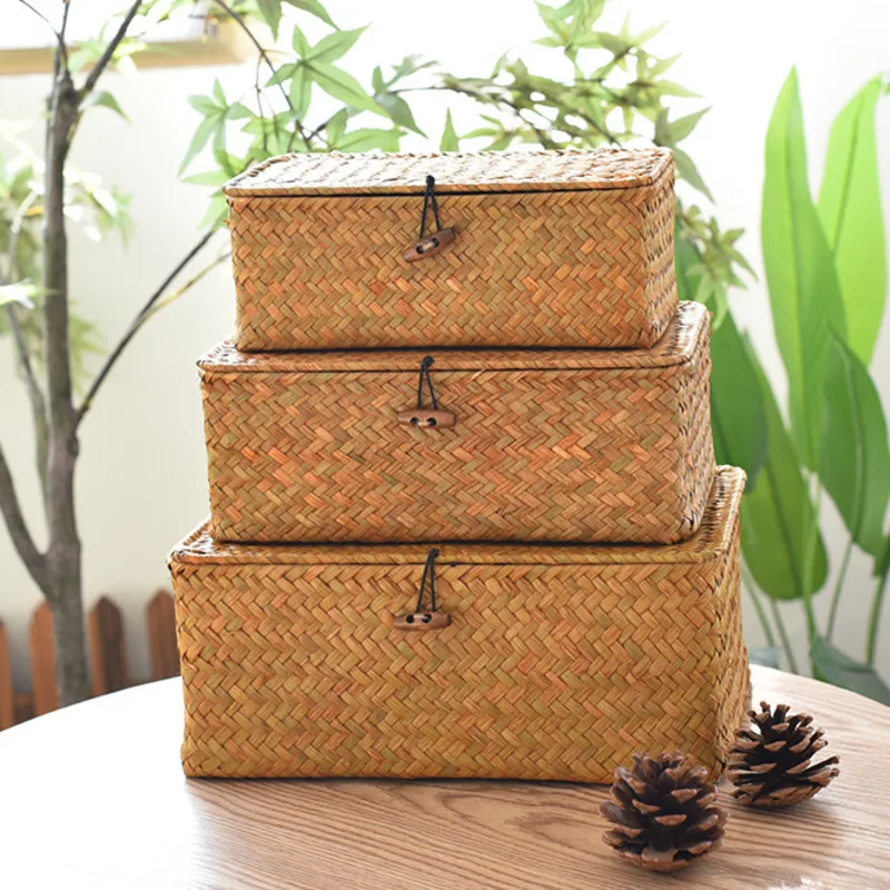 Seaweed Woven Makeup Gift Organizer Box Long SquareBlack Button With Lid Flat Lid Natural Woven Storage Basket Souvenir Gift New
Seaweed Woven Makeup Gift Organizer Box Long SquareBlack Button With Lid Flat Lid Natural Woven Storage Basket Souvenir Gift New