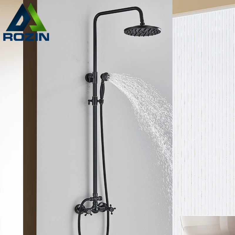 Black Bronze Bathroom Shower Faucet Rainfall Wall Mounted Dual Handle Hot Cold Water Shower Mixer Tap Set Classical Style
Black Bronze Bathroom Shower Faucet Rainfall Wall Mounted Dual Handle Hot Cold Water Shower Mixer Tap Set Classical Style