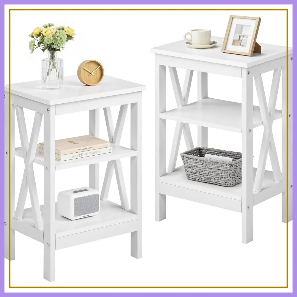 End Table Set of 2, 24" Tall Nightstands with 3-Tier Shelves, X-Design Side Table for Living Room, Bedroom, Office, White
End Table Set of 2, 24" Tall Nightstands with 3-Tier Shelves, X-Design Side Table for Living Room, Bedroom, Office, White