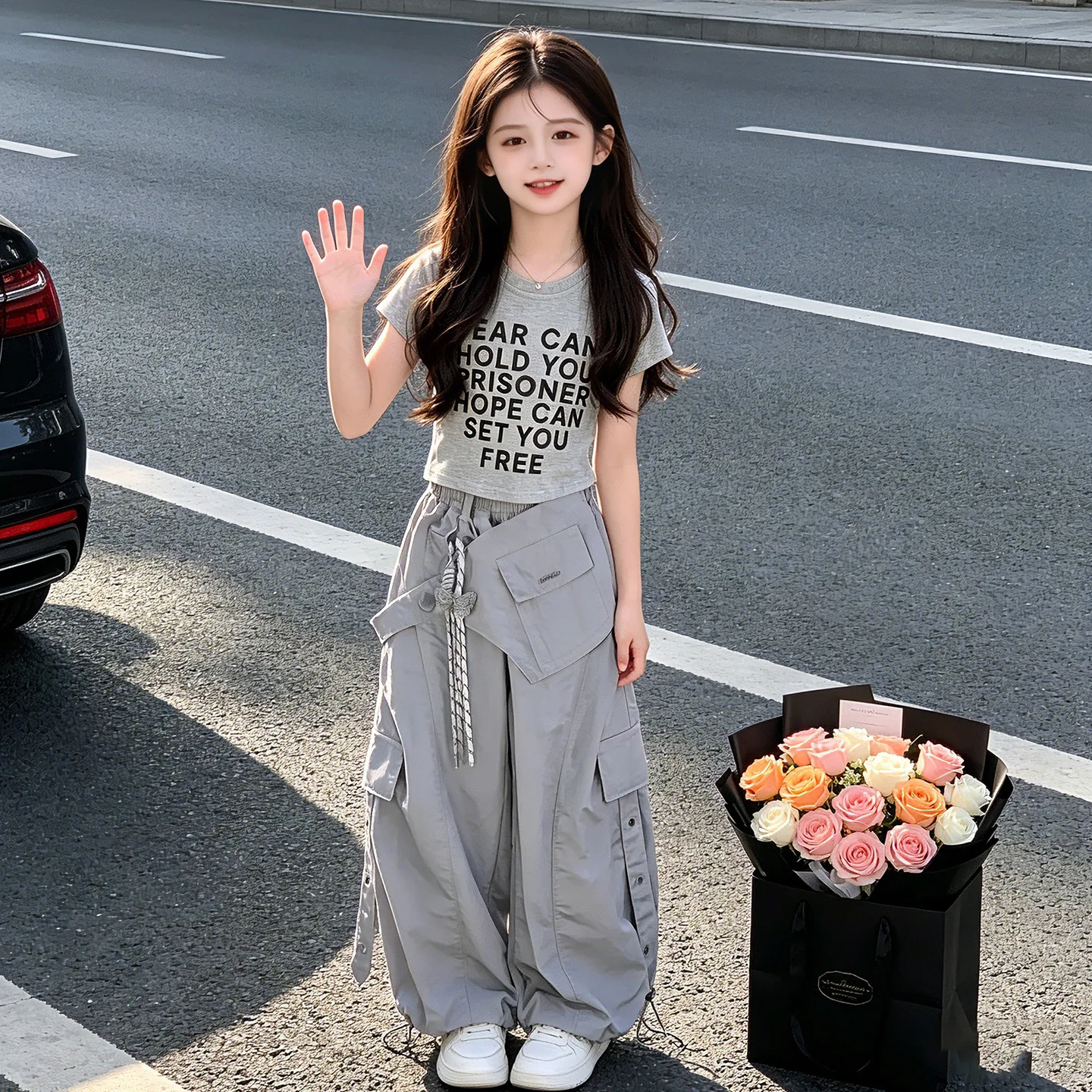 Kids 2026 Summer Outfit New Teens Girls' Fashion Letter Printed Short Sleeve T-shirt and Butt Curtain Loose Work Pants Set
Kids 2026 Summer Outfit New Teens Girls' Fashion Letter Printed Short Sleeve T-shirt and Butt Curtain Loose Work Pants Set