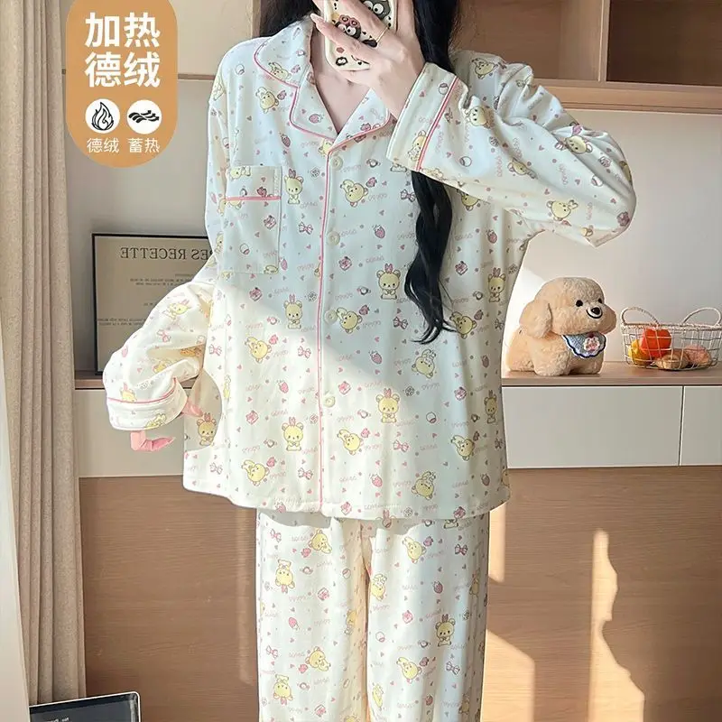 Sanrio Rilakkuma Pajamas for Women Autumn Winter Thick Collar Cardigan Cute Cartoon Anime Women's Home Set Girl's Gifts Toys
Sanrio Rilakkuma Pajamas for Women Autumn Winter Thick Collar Cardigan Cute Cartoon Anime Women's Home Set Girl's Gifts Toys