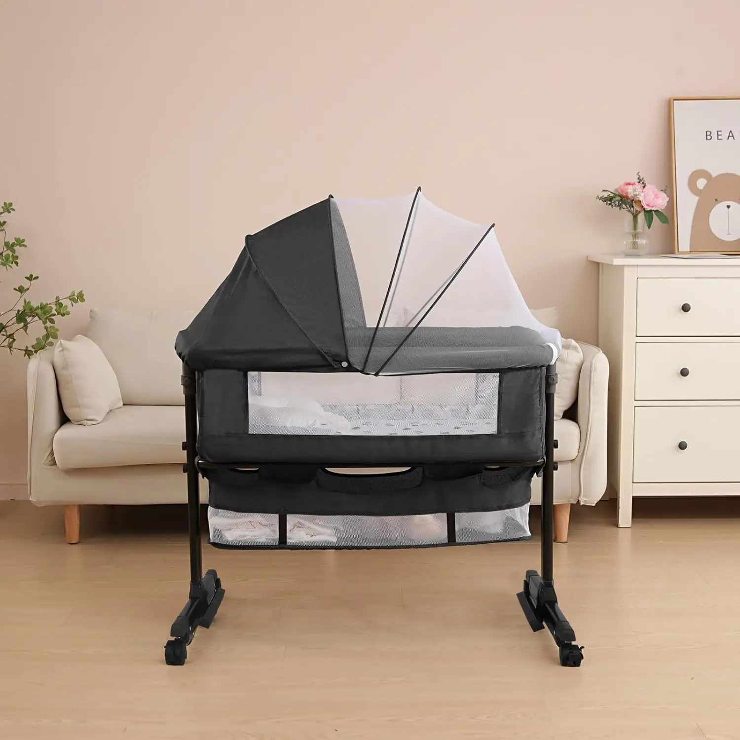 Baby Cradle Bassinet 3-in-1 Convertible with 360° Swivel Wheels, Adjustable Easy-Fold Portable for Newborns Dark Gray
Baby Cradle Bassinet 3-in-1 Convertible with 360° Swivel Wheels, Adjustable Easy-Fold Portable for Newborns Dark Gray