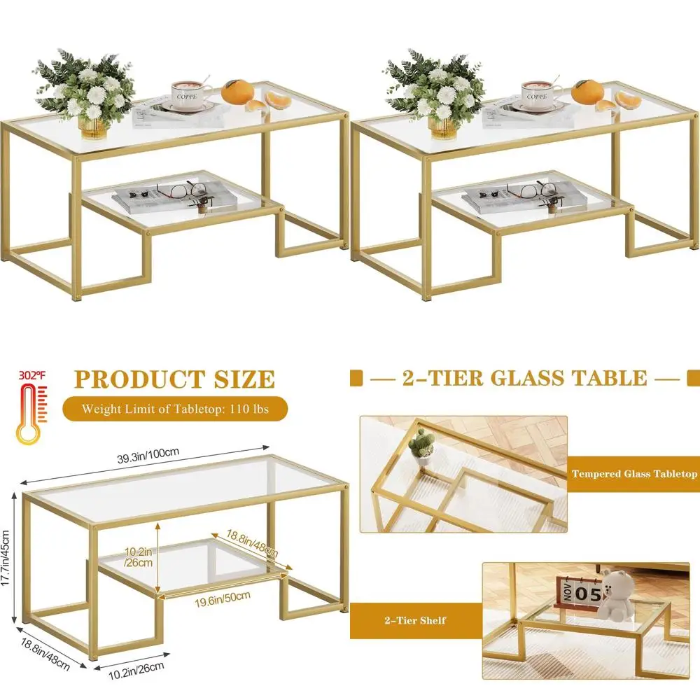 Double-Tiered Metal and Tempered Glass Coffee Table for Living Room or Home Office
Double-Tiered Metal and Tempered Glass Coffee Table for Living Room or Home Office
