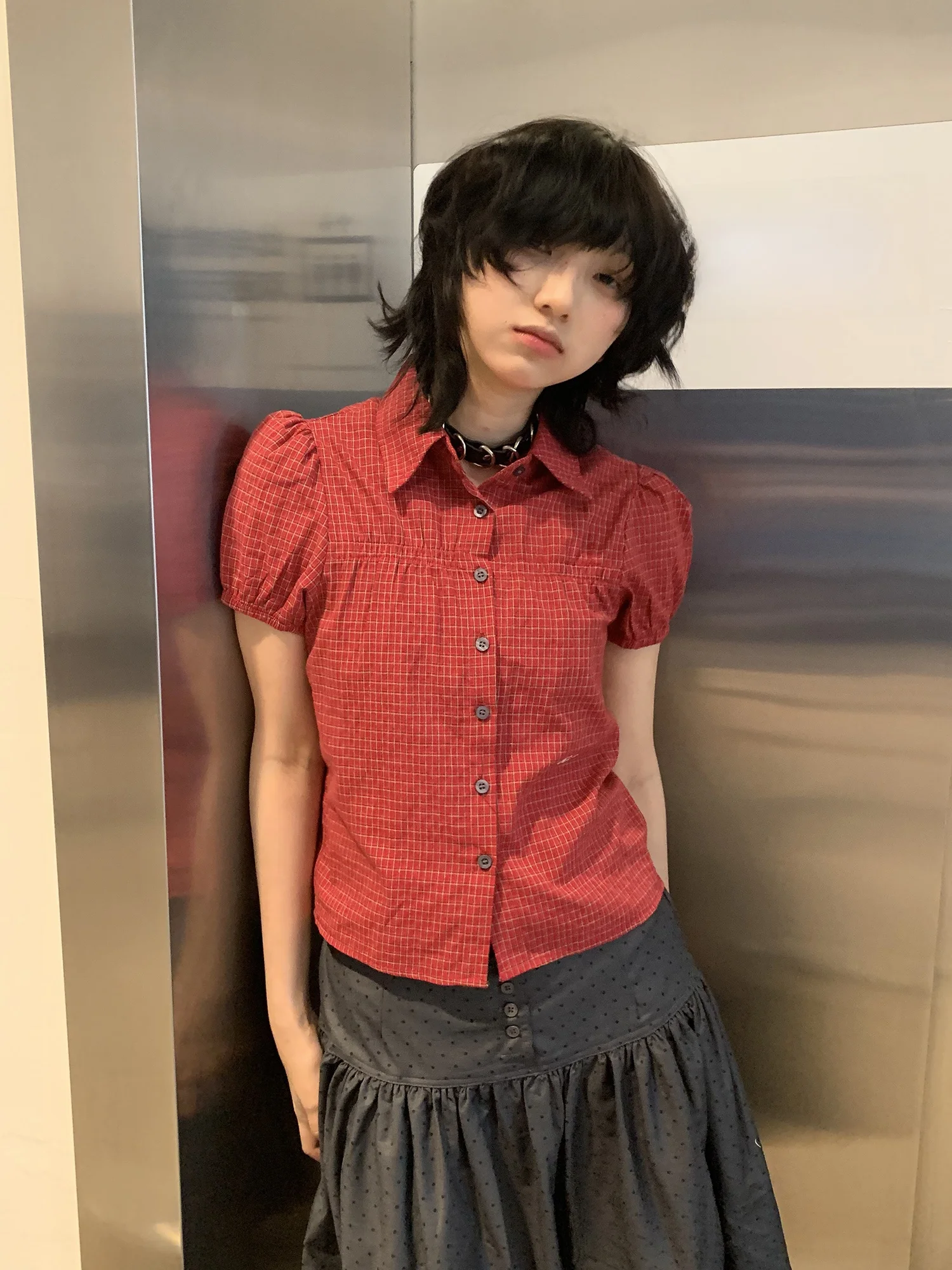 Slim Fit Short Sleeve Bubble Sleeve Shirt Women's Summer Cotton Candy College Style Waist Cinching Top Shadow Planet Brand
Slim Fit Short Sleeve Bubble Sleeve Shirt Women's Summer Cotton Candy College Style Waist Cinching Top Shadow Planet Brand