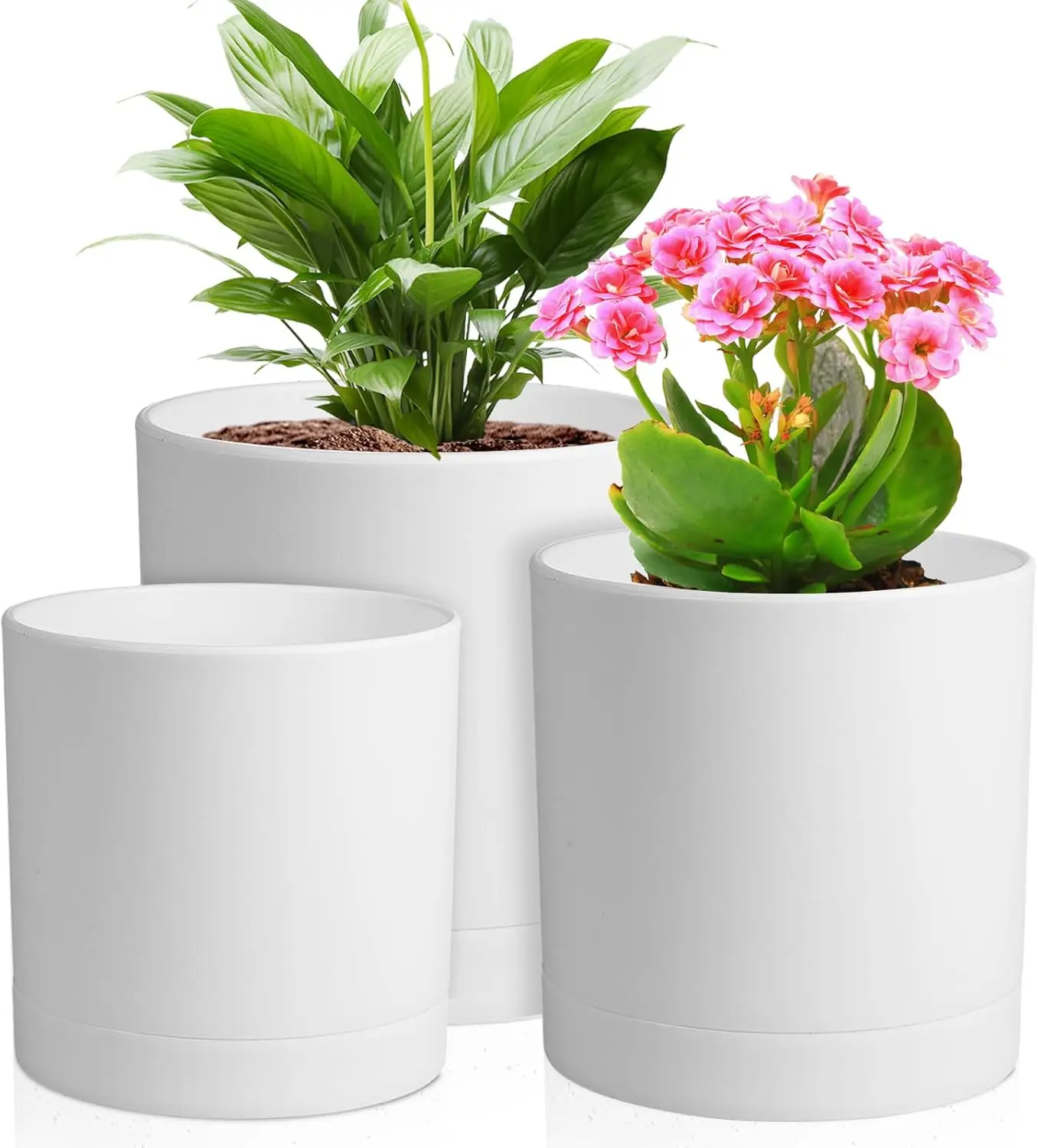 3-Pack Cylinder Flower Pots with Saucers, 4/5/6 Inch Plastic Planters for Indoor Outdoor Succulents and Small Plants
3-Pack Cylinder Flower Pots with Saucers, 4/5/6 Inch Plastic Planters for Indoor Outdoor Succulents and Small Plants