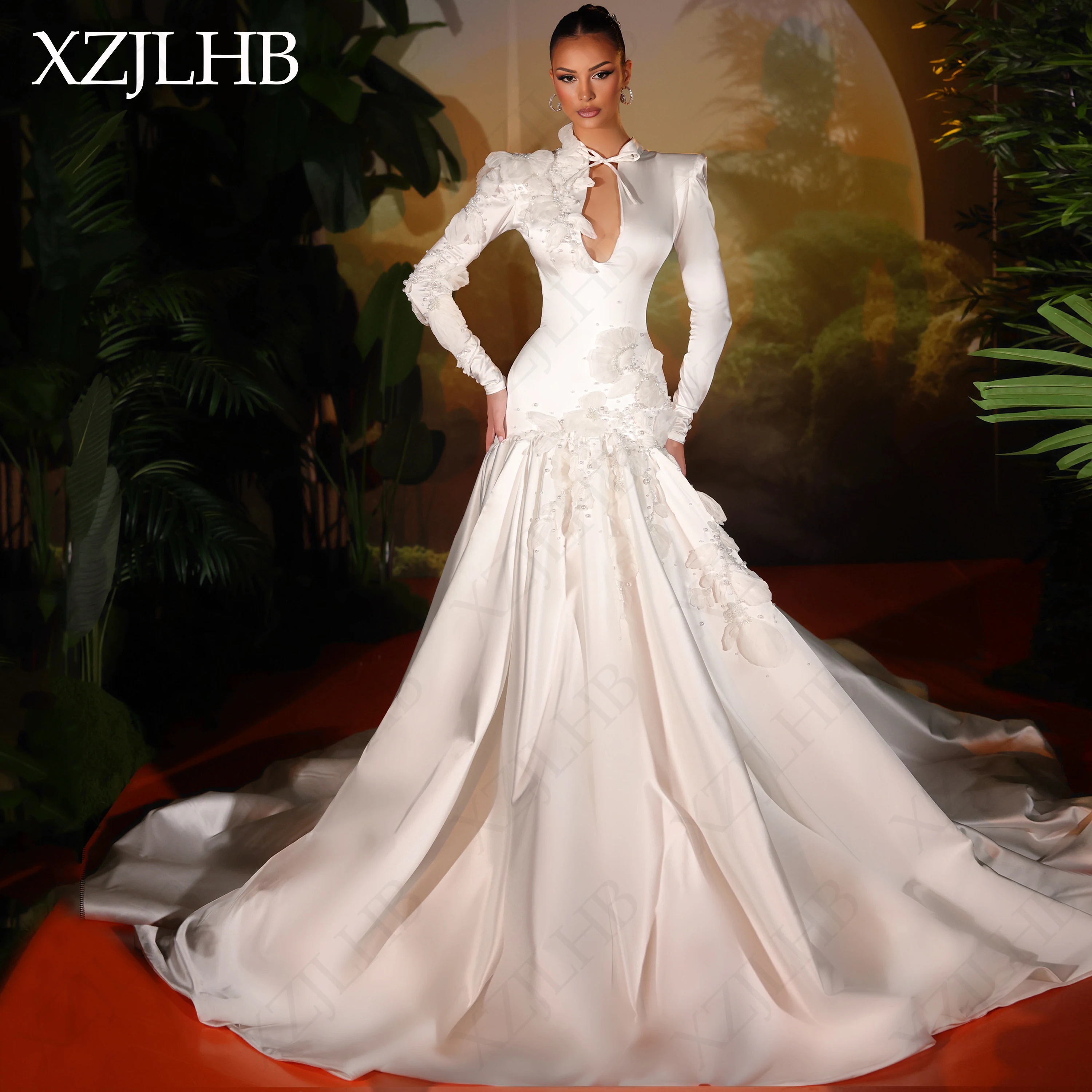 XZJLHB Mermaid Muslim Wedding Dress White 3D Appliques Satin Bridal Gowns Long Sleeves Customized Luxury Dresses For Bride
XZJLHB Mermaid Muslim Wedding Dress White 3D Appliques Satin Bridal Gowns Long Sleeves Customized Luxury Dresses For Bride