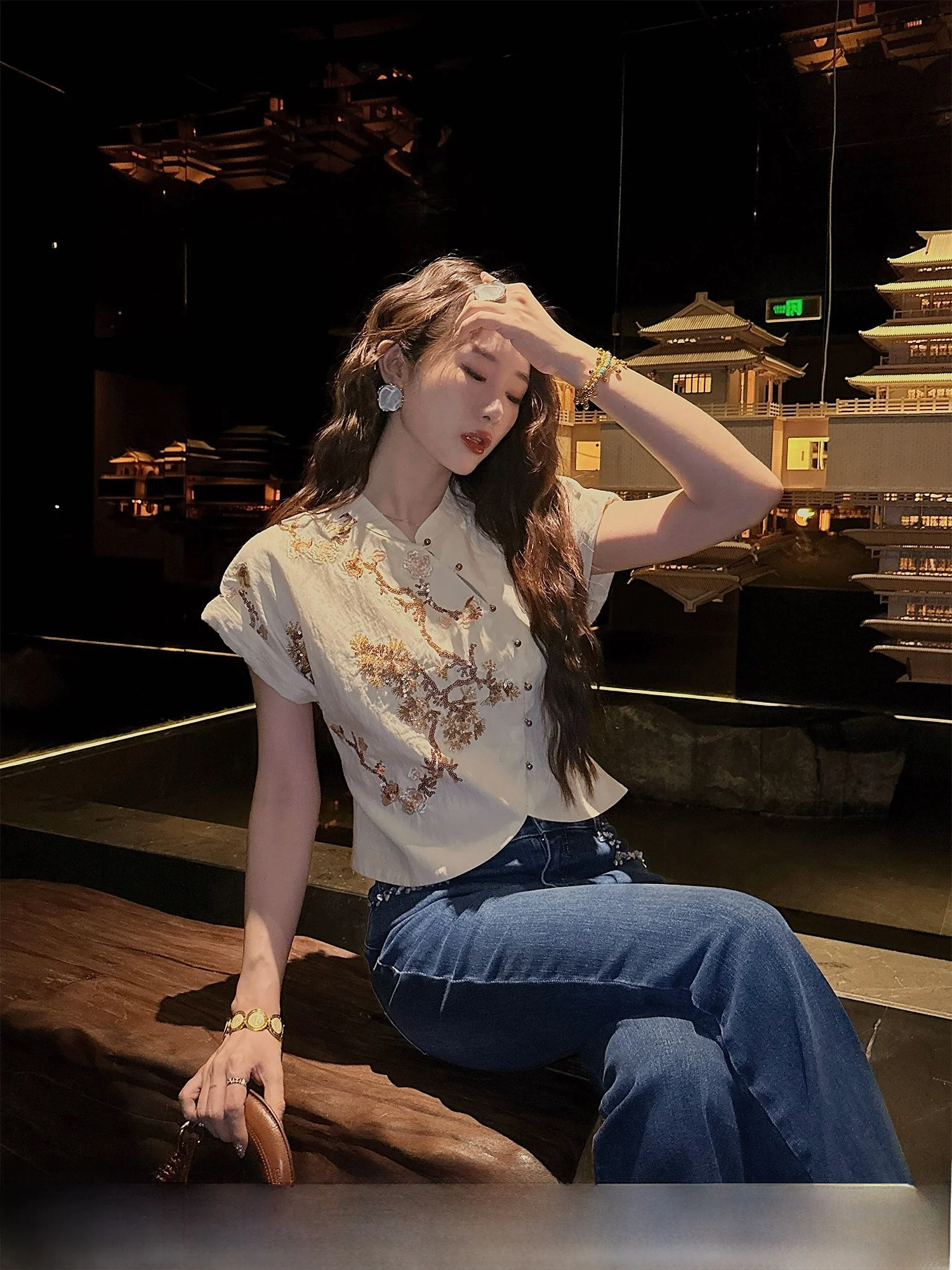 Sanji Bla Flower New Chinese Sle Women's irt ort Sve Breathable Moisture ng Loose Fit round Ne Casual Top
Sanji Bla Flower New Chinese Sle Women's irt ort Sve Breathable Moisture ng Loose Fit round Ne Casual Top