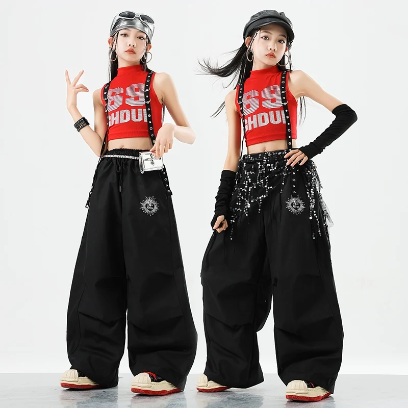 Kids Hip Hop Clothes Girls Summer Punk Red Vest Black Loose Hip-Hop Pants Jazz Dance Performance Costume Practice Clothing 15396
Kids Hip Hop Clothes Girls Summer Punk Red Vest Black Loose Hip-Hop Pants Jazz Dance Performance Costume Practice Clothing 15396