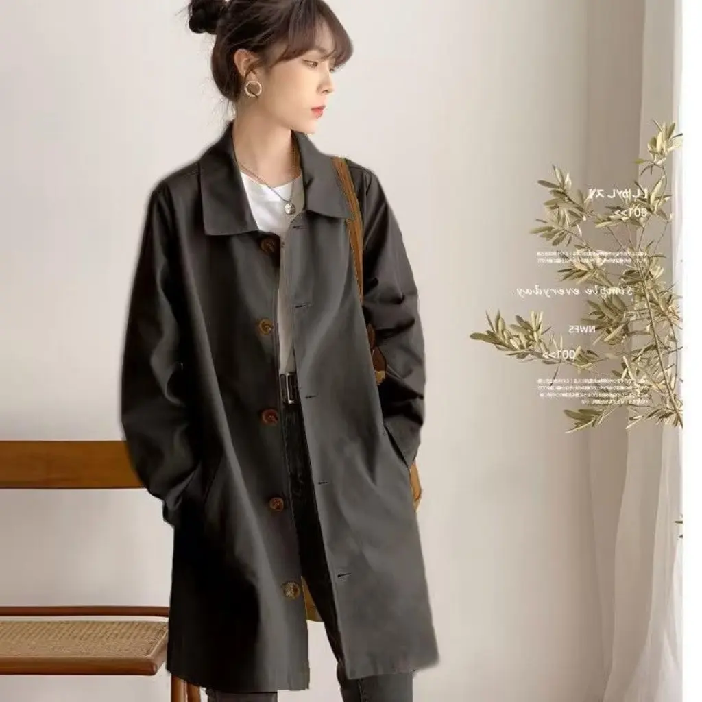 Women's Mid-Length Trunkcoat Korean-Style Simple Solid Color Early Spring Autumn Top Loose Fit Student Trendy All-match Coat
Women's Mid-Length Trunkcoat Korean-Style Simple Solid Color Early Spring Autumn Top Loose Fit Student Trendy All-match Coat