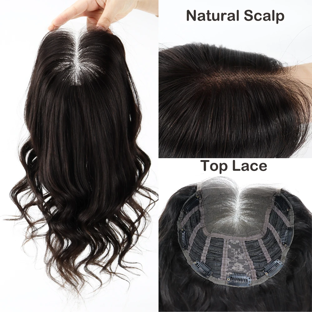 30" Natural Wave Human Hair Lace Closure Topper Lace Base Soft Breathable Remy European Hair Piece Bleached Knots with Baby Hair