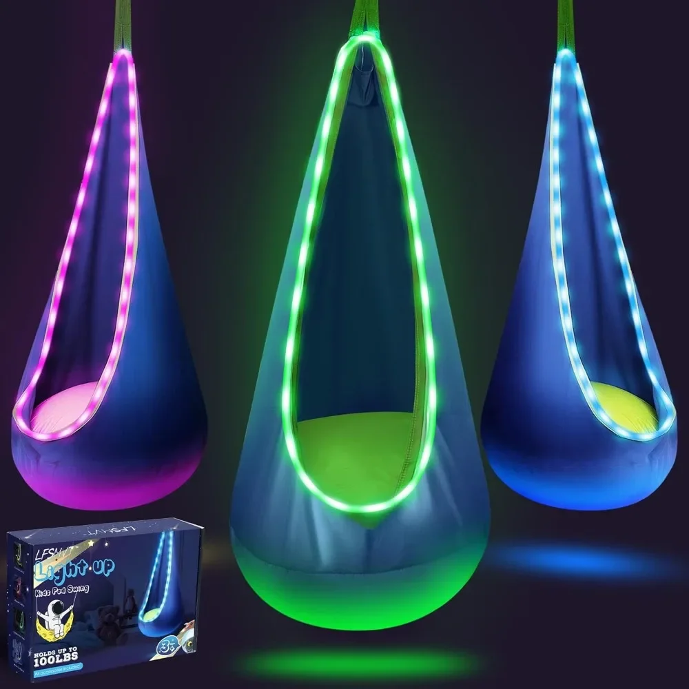 Kids Hanging Hammock Swing with LED Lights, Sensory Pod Swing Chair with Inflatable Pillow & All Accessories (1 PCS)
Kids Hanging Hammock Swing with LED Lights, Sensory Pod Swing Chair with Inflatable Pillow & All Accessories (1 PCS)