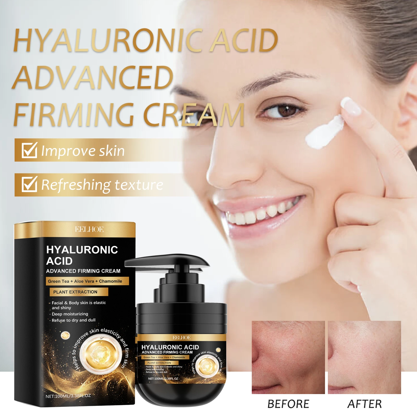 EELHOE Hyaluronic Acid Firming Cream Deeply Moisturizes The Skin, Increases Skin Moisture Content, Improves Skin Dryness
EELHOE Hyaluronic Acid Firming Cream Deeply Moisturizes The Skin, Increases Skin Moisture Content, Improves Skin Dryness