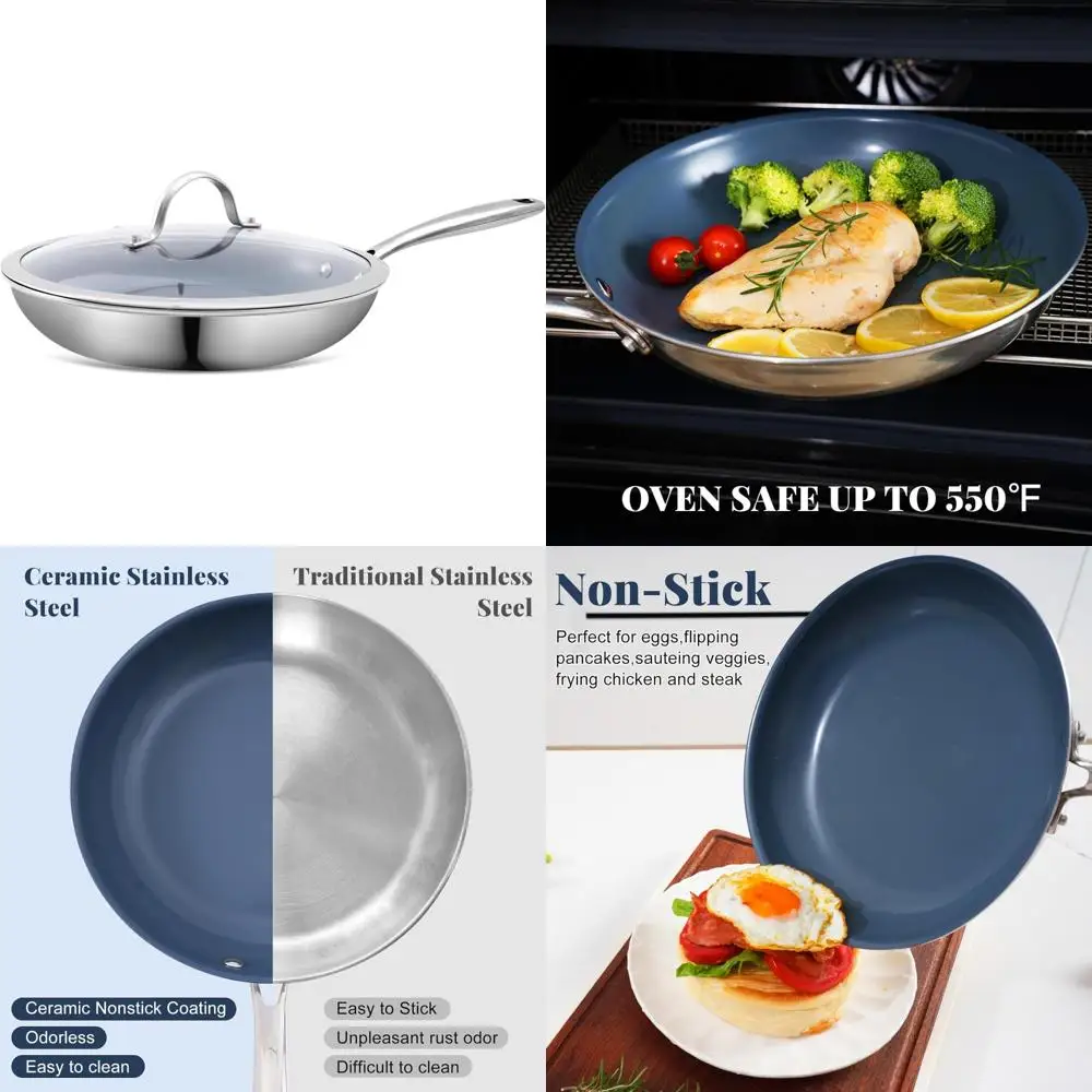 10-дюймовая сковорода из нержавеющей стали с антипригарным покрытием и керамическим покрытием, здоровая и нетоксичная посуда, подходящая для индукции и Ele
10-дюймовая сковорода из нержавеющей стали с антипригарным покрытием и керамическим покрытием, здоровая и нетоксичная посуда, подходящая для индукции и Ele