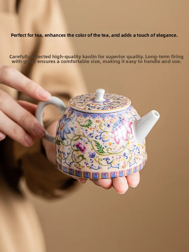Exquisite Enamel Color Handheld Chinese Ceramic Tea Set Large Capacity Tea Pot Non-Scalding Home Tea Brewing Handle Pot
Exquisite Enamel Color Handheld Chinese Ceramic Tea Set Large Capacity Tea Pot Non-Scalding Home Tea Brewing Handle Pot