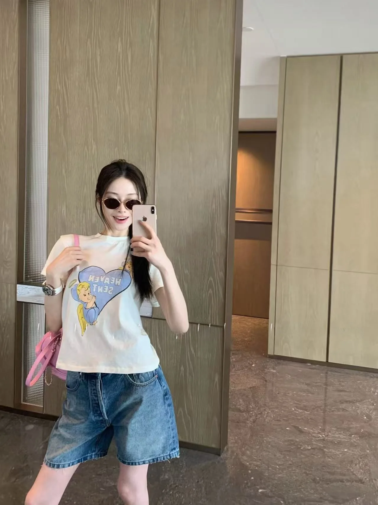 Seoul Limited Angel Baby Heart Print Short Sleeve Loose Women's T-shirt Breathable Cotton Sweet Style round Neck Short Length
Seoul Limited Angel Baby Heart Print Short Sleeve Loose Women's T-shirt Breathable Cotton Sweet Style round Neck Short Length