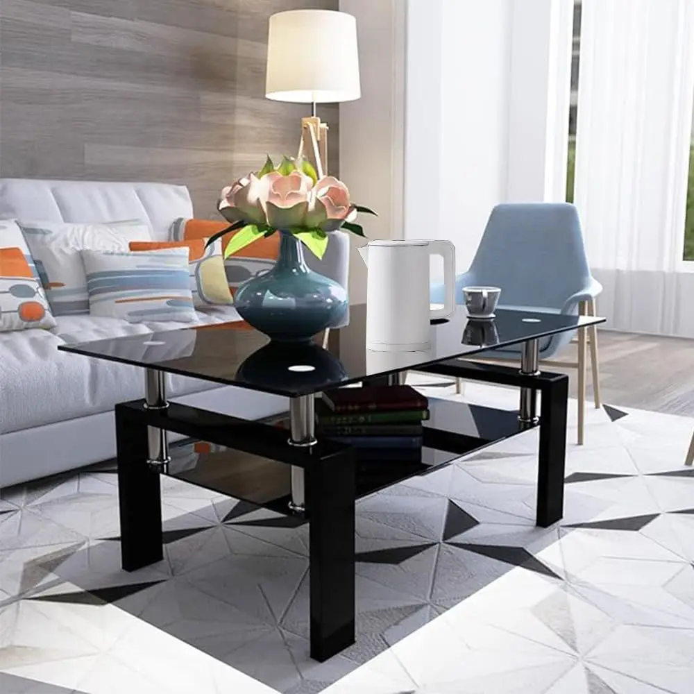 Coee Table with Storage Shel, 2-Tier Glass Top Coee Table or Living Room, ern Design Home urniture with Wooden Legs or Home Oice
Coee Table with Storage Shel, 2-Tier Glass Top Coee Table or Living Room, ern Design Home urniture with Wooden Legs or Home Oice