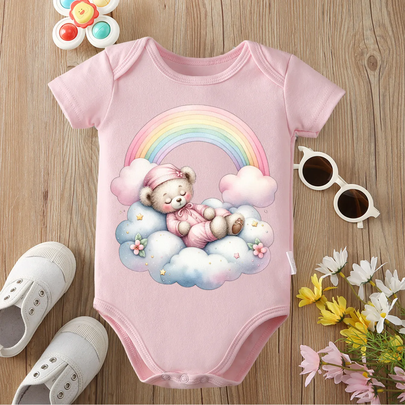 Боди из 100% хлопка с принтом «Радужные облака и медвежонок», удобный комбинезон для новорожденных от 0 до 12 месяцев
Боди из 100% хлопка с принтом «Радужные облака и медвежонок», удобный комбинезон для новорожденных от 0 до 12 месяцев