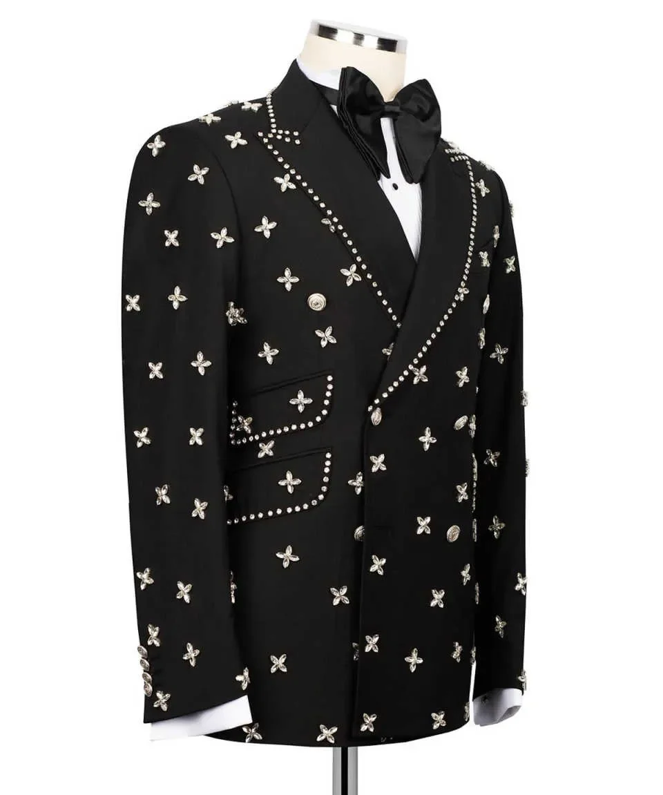 Modern Customized 2 Pieces Men Suits Peaked Lapel Double Breasted Pants Sets Crystal Prom Wedding Party Tuxedos
Modern Customized 2 Pieces Men Suits Peaked Lapel Double Breasted Pants Sets Crystal Prom Wedding Party Tuxedos