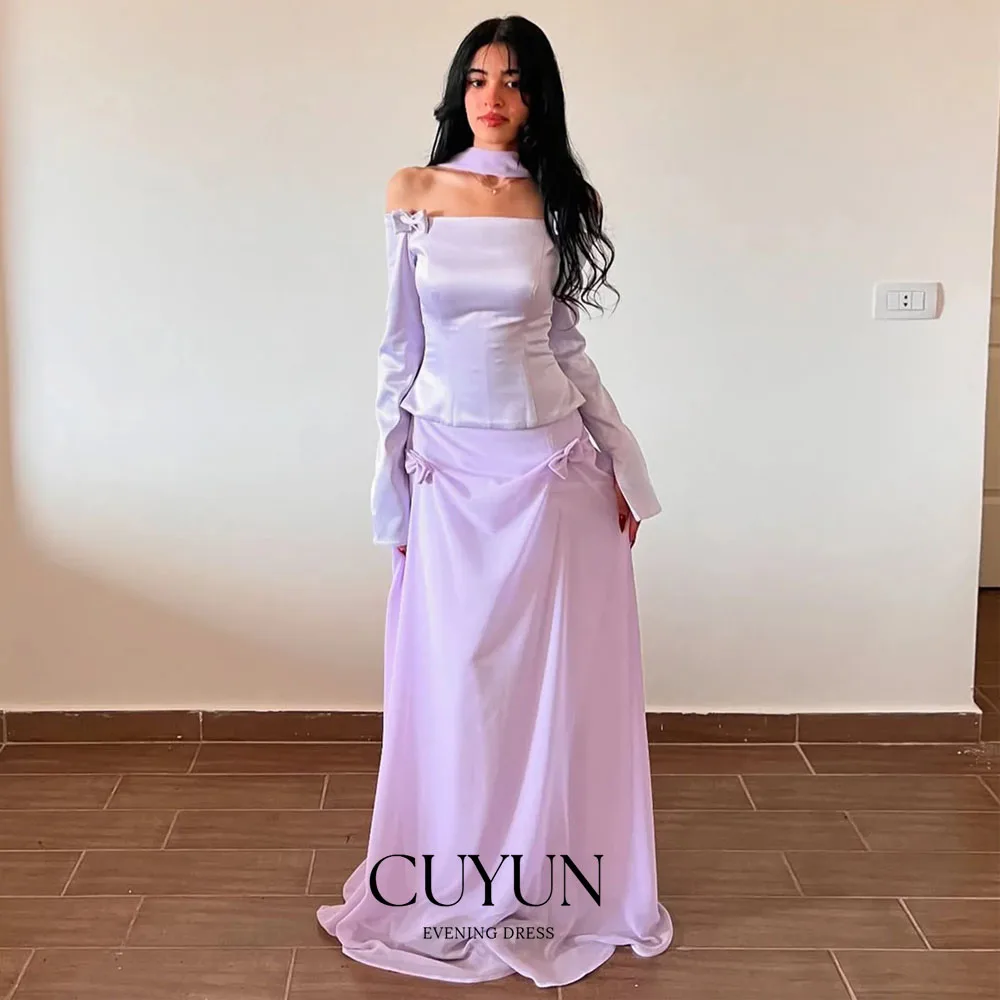 CUYUN Customized Purple Off Shoulder Evening Dresses Bow Strapless Chiffon Long Sleeve Pleated Party Prom Wedding Guest Dress
CUYUN Customized Purple Off Shoulder Evening Dresses Bow Strapless Chiffon Long Sleeve Pleated Party Prom Wedding Guest Dress