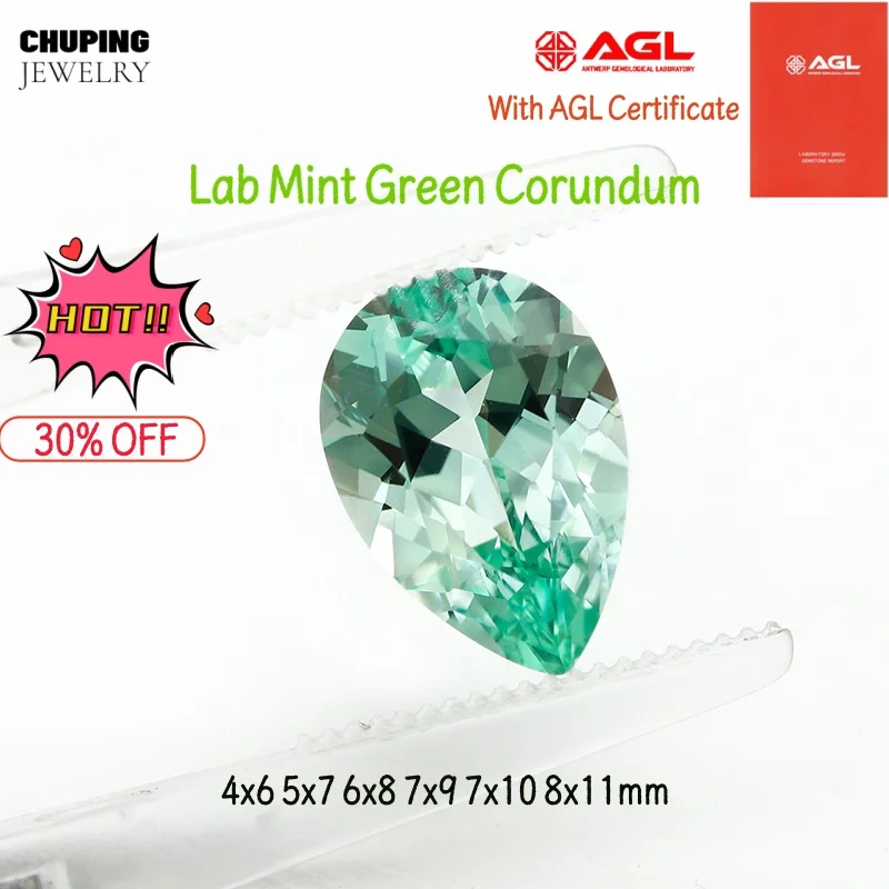Pear Shape Lab Mint Green Corundum Flame Melted With AGL Certificate Cultivate Loose Gemstone For Charms Earrings Jewelry Making
Pear Shape Lab Mint Green Corundum Flame Melted With AGL Certificate Cultivate Loose Gemstone For Charms Earrings Jewelry Making