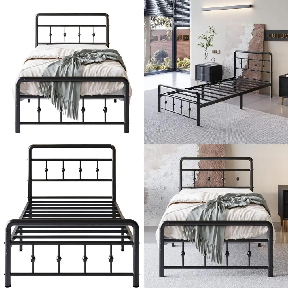 Victorian-Style 12 Twin Metal Bed Frame with Vintage Headboard, Footboard, No Box Spring, Heavy Duty, Quiet, Easy Assembly, Blac
Victorian-Style 12 Twin Metal Bed Frame with Vintage Headboard, Footboard, No Box Spring, Heavy Duty, Quiet, Easy Assembly, Blac