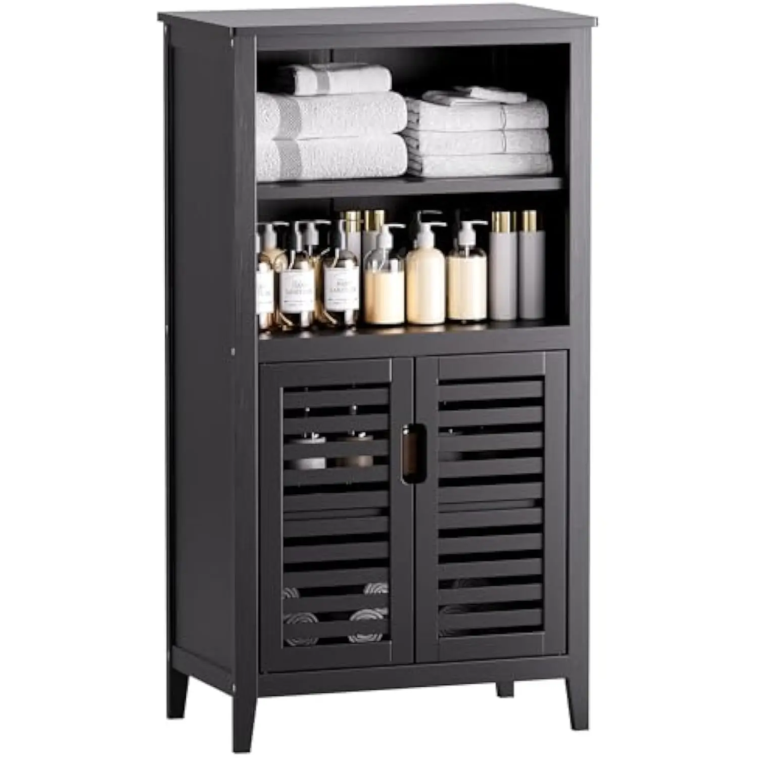 Black bathroom storage cabinet, freestanding bamboo floor cabinet 5 tier tall kitchen cupboard with door and removable shelves
Black bathroom storage cabinet, freestanding bamboo floor cabinet 5 tier tall kitchen cupboard with door and removable shelves