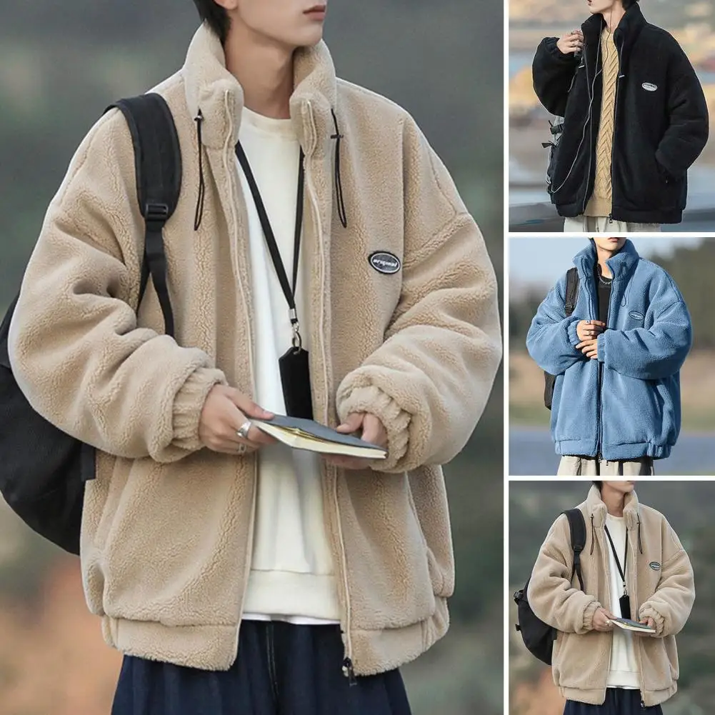 Men Polyester Jacket Men's Thick Plush Stand Collar Jacket with Zipper Closure Pockets Windproof Mid Length Outdoor for Fall
Men Polyester Jacket Men's Thick Plush Stand Collar Jacket with Zipper Closure Pockets Windproof Mid Length Outdoor for Fall