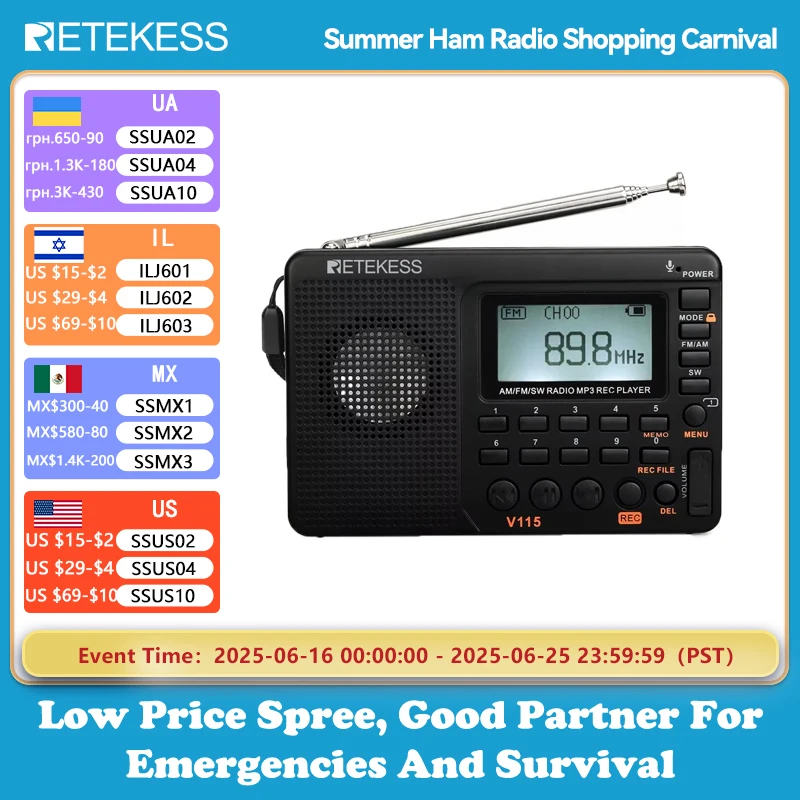 Retekess V115 радиоприемник FM AM SW Портативные Радио радиостанции AM FM Перезаряжаемое коротковолновое радио Питание от батареи Полные волны USB-рекордер для подарка
Retekess V115 радиоприемник FM AM SW Портативные Радио радиостанции AM FM Перезаряжаемое коротковолновое радио Питание от батареи Полные волны USB-рекордер для подарка