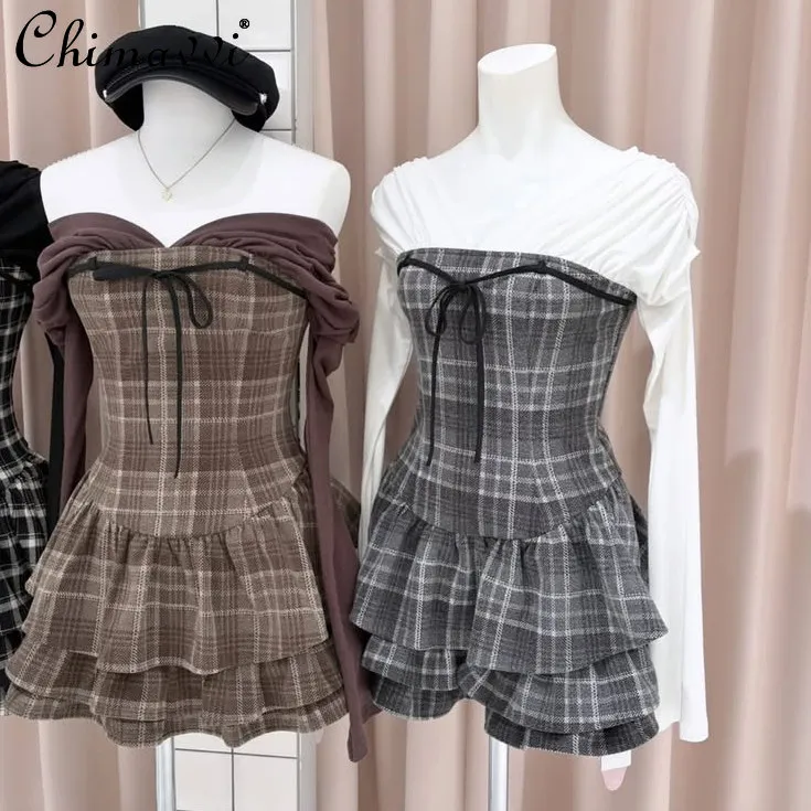 New 2026 Spring Japanese Sweet Fake Two-Piece Plaid Dress Girls Women Slim Fit Casual Off-Shoulder V-Neck Sexy Long Sleeve Dress
New 2026 Spring Japanese Sweet Fake Two-Piece Plaid Dress Girls Women Slim Fit Casual Off-Shoulder V-Neck Sexy Long Sleeve Dress