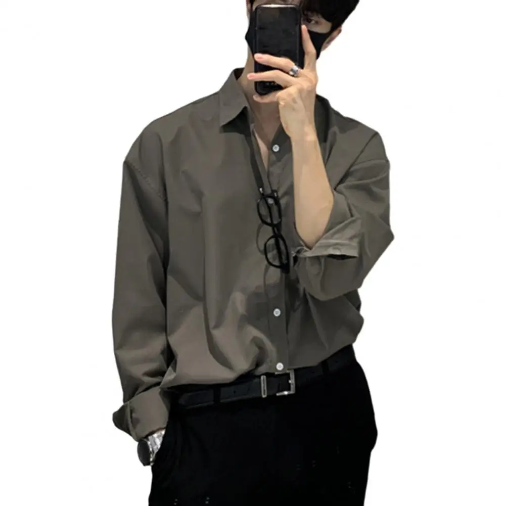 Men Shirt Turn-down Collar Loose Single-breasted Long Sleeves Business Style English Mid Length Top camisa para hombre
Men Shirt Turn-down Collar Loose Single-breasted Long Sleeves Business Style English Mid Length Top camisa para hombre