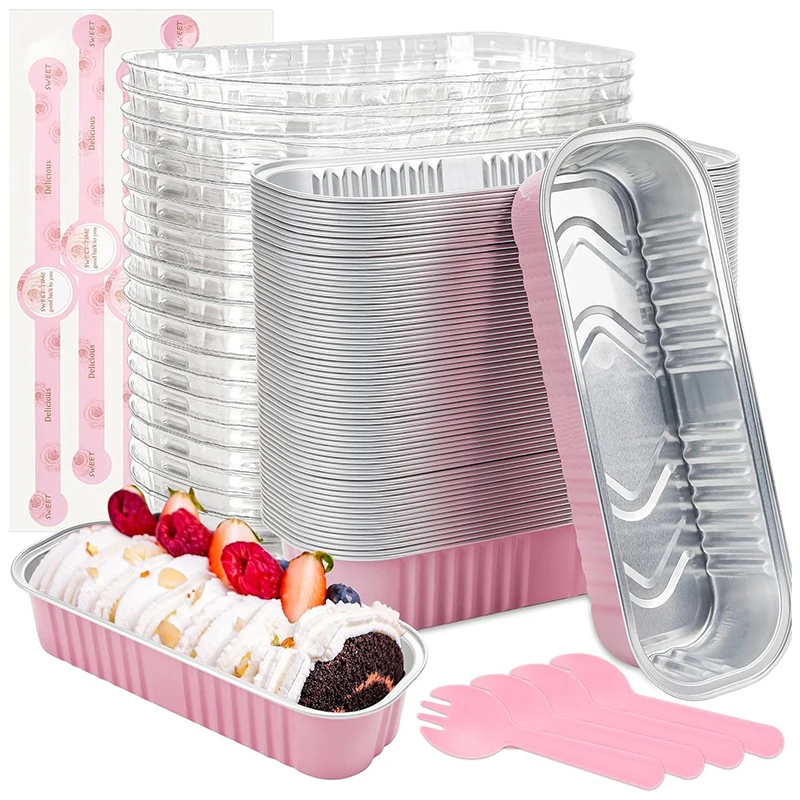 50 Pack Loaf Pans with Lid Fork Reusable Rectangle Aluminum Foil Molds Heat Resistant Mini Bread Cake Baking Container Sets
50 Pack Loaf Pans with Lid Fork Reusable Rectangle Aluminum Foil Molds Heat Resistant Mini Bread Cake Baking Container Sets