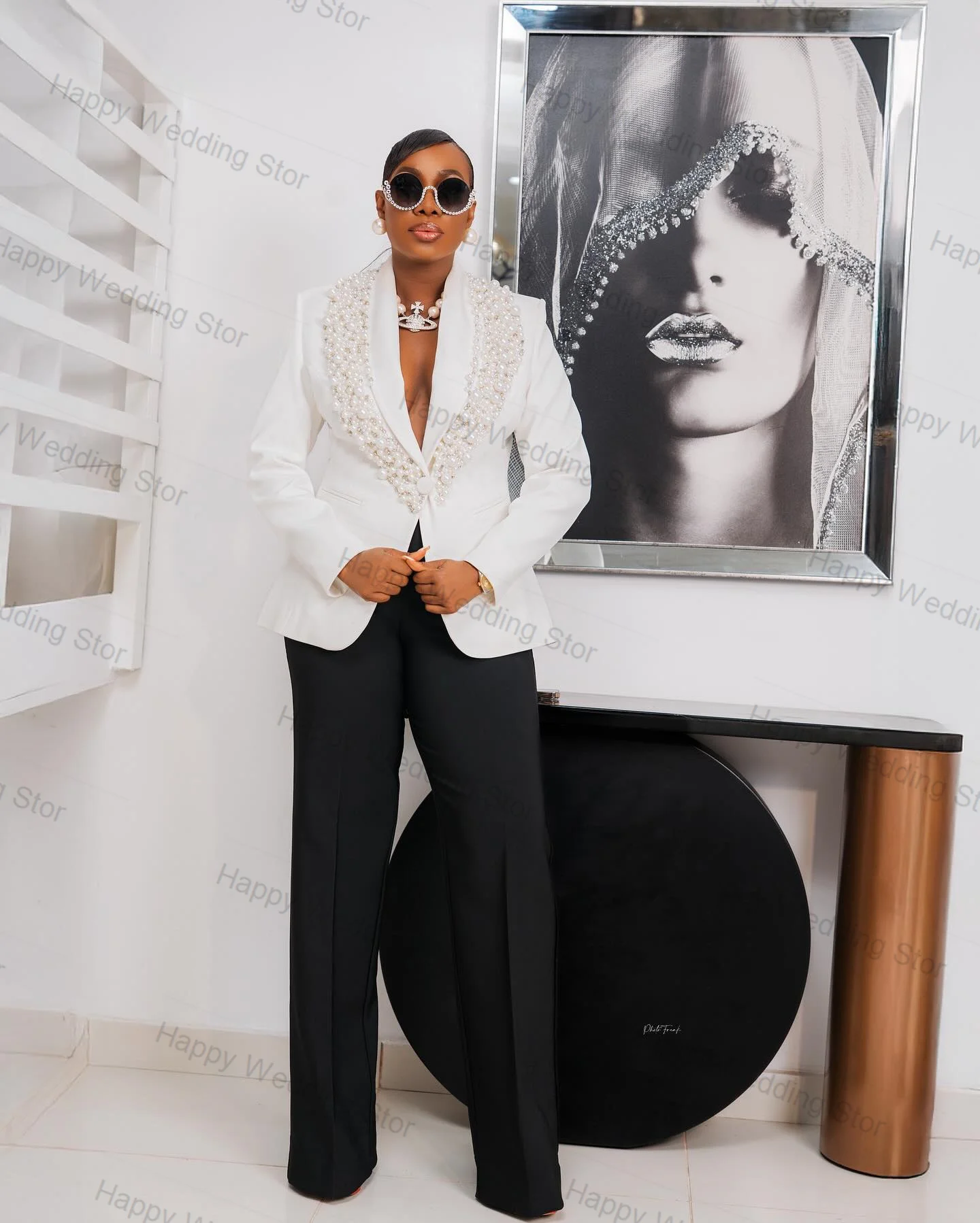 Pearls Women Suit Set 2 Piece White Blazer+Black Pants Trousers Formal Office Lady Jacket Customized Wedding Prom Party Coat
Pearls Women Suit Set 2 Piece White Blazer+Black Pants Trousers Formal Office Lady Jacket Customized Wedding Prom Party Coat