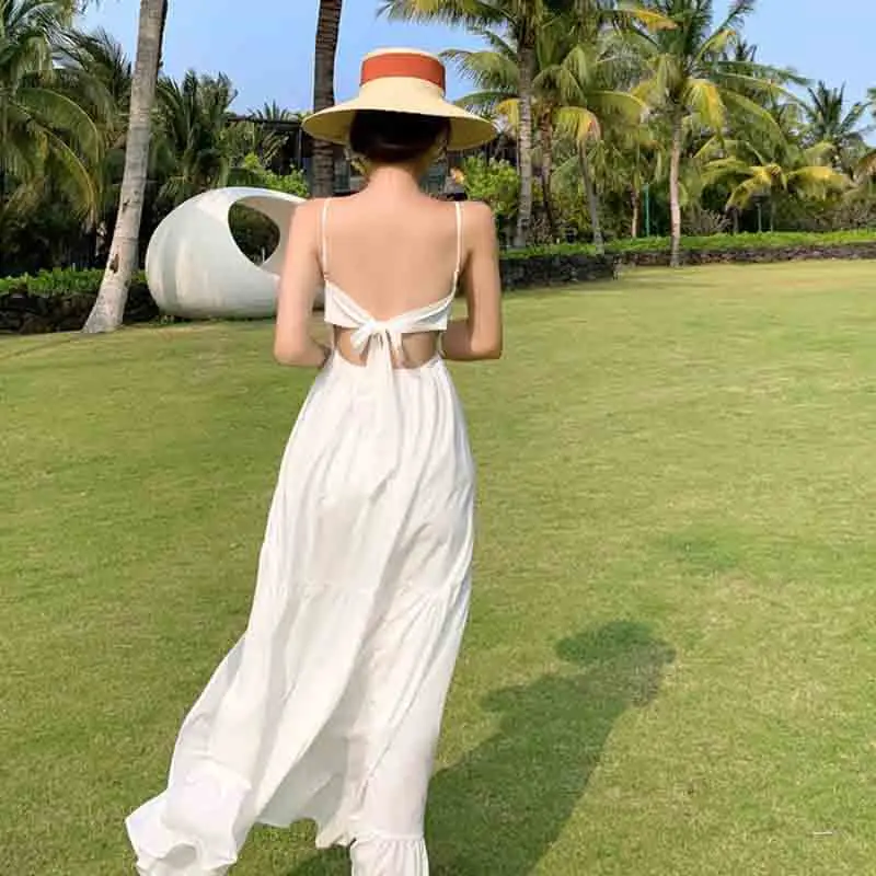 White Elegant Spaghetti Strap Maxi Dresses Summer Backless Lace Up Slip Dress for Women Clothing Fashion Female Beach Party
White Elegant Spaghetti Strap Maxi Dresses Summer Backless Lace Up Slip Dress for Women Clothing Fashion Female Beach Party