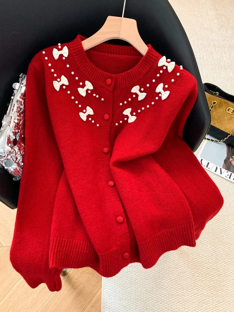 Ele Knot Beaded Knitwear Jaet Women's Spring New Year's Most Beautiful Red Knitted Open Cardigan
Ele Knot Beaded Knitwear Jaet Women's Spring New Year's Most Beautiful Red Knitted Open Cardigan