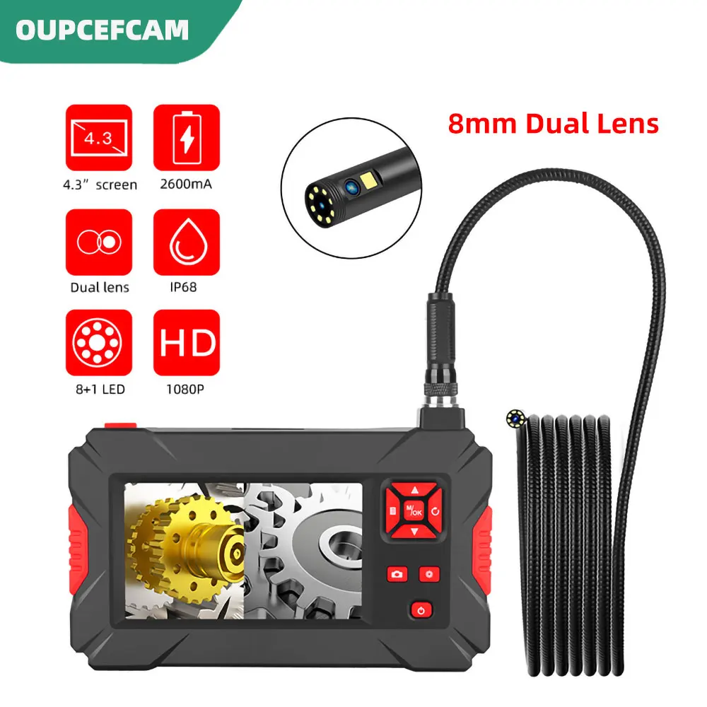 4.3 Inch Screen 8mm Dual Lens Pipe Endoscope Car Maintenance Industrial Video Camera Peeping Mirror IP68 Waterproof
4.3 Inch Screen 8mm Dual Lens Pipe Endoscope Car Maintenance Industrial Video Camera Peeping Mirror IP68 Waterproof