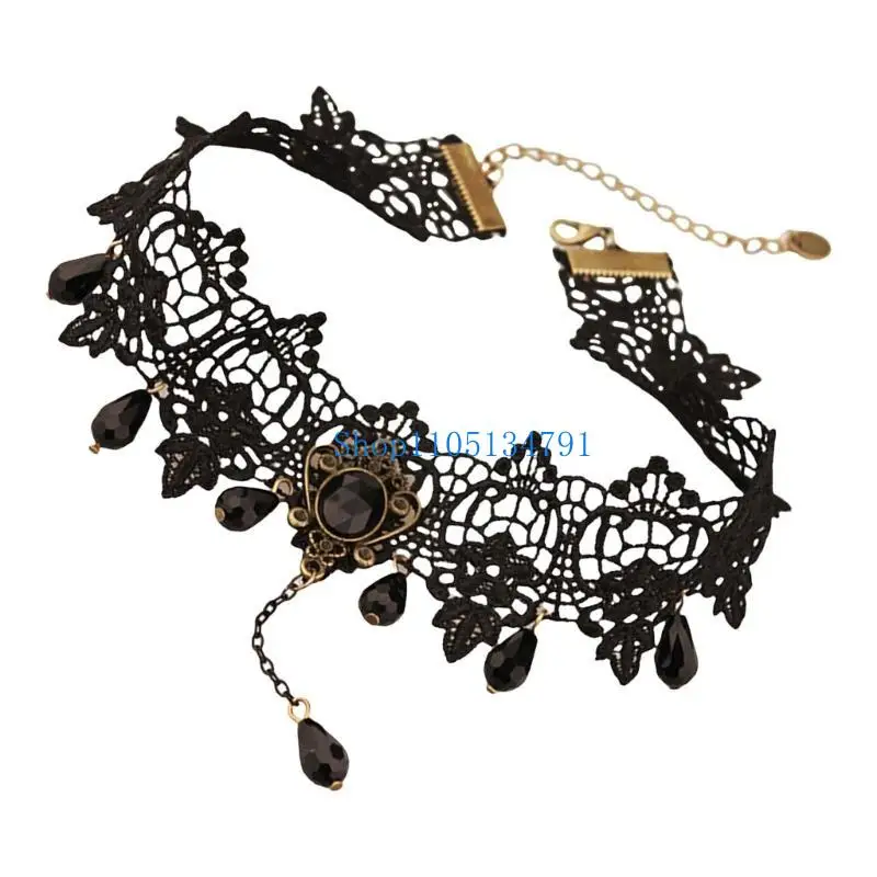 98km Stylish Punk Lace Choker Collarbone Necklace Crystal Neckband for Female Enhances Elegances and Mystery for Theme Event
98km Stylish Punk Lace Choker Collarbone Necklace Crystal Neckband for Female Enhances Elegances and Mystery for Theme Event