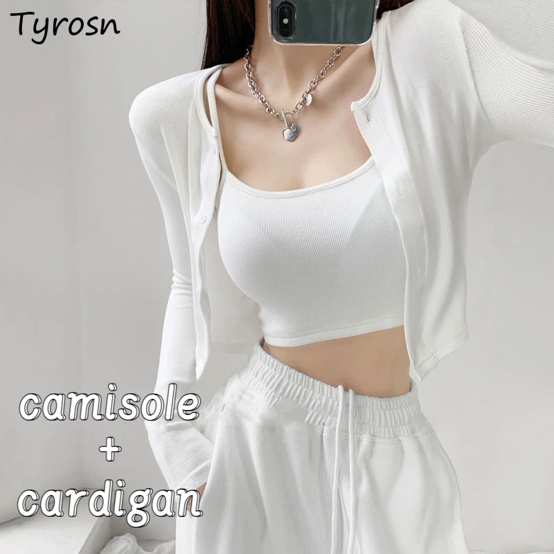 Camisole Sets Women Cardigan Slim Sexy Crop Stylish Leisure Daily Korean Style Ladies All-match Simple Cozy Summer Elegant New
Camisole Sets Women Cardigan Slim Sexy Crop Stylish Leisure Daily Korean Style Ladies All-match Simple Cozy Summer Elegant New