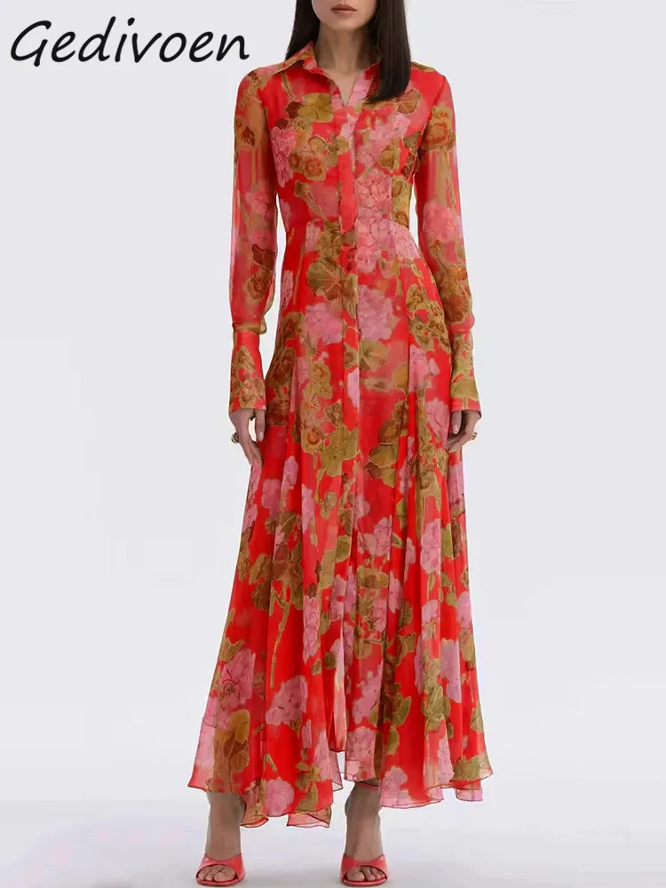 Gedivoen Autumn Fashion Designer Vintage Floral Print Dress Women's Lapel Long Sleeve Single Breasted High Waist Slim Long Dress
Gedivoen Autumn Fashion Designer Vintage Floral Print Dress Women's Lapel Long Sleeve Single Breasted High Waist Slim Long Dress
