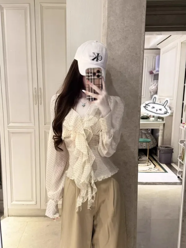 plus Size Korean Polka Dot Sash V Neck Long Sleeve Women's Shirt Spring Design Slim Fit Chiffon Top Fashion Commute Style
plus Size Korean Polka Dot Sash V Neck Long Sleeve Women's Shirt Spring Design Slim Fit Chiffon Top Fashion Commute Style