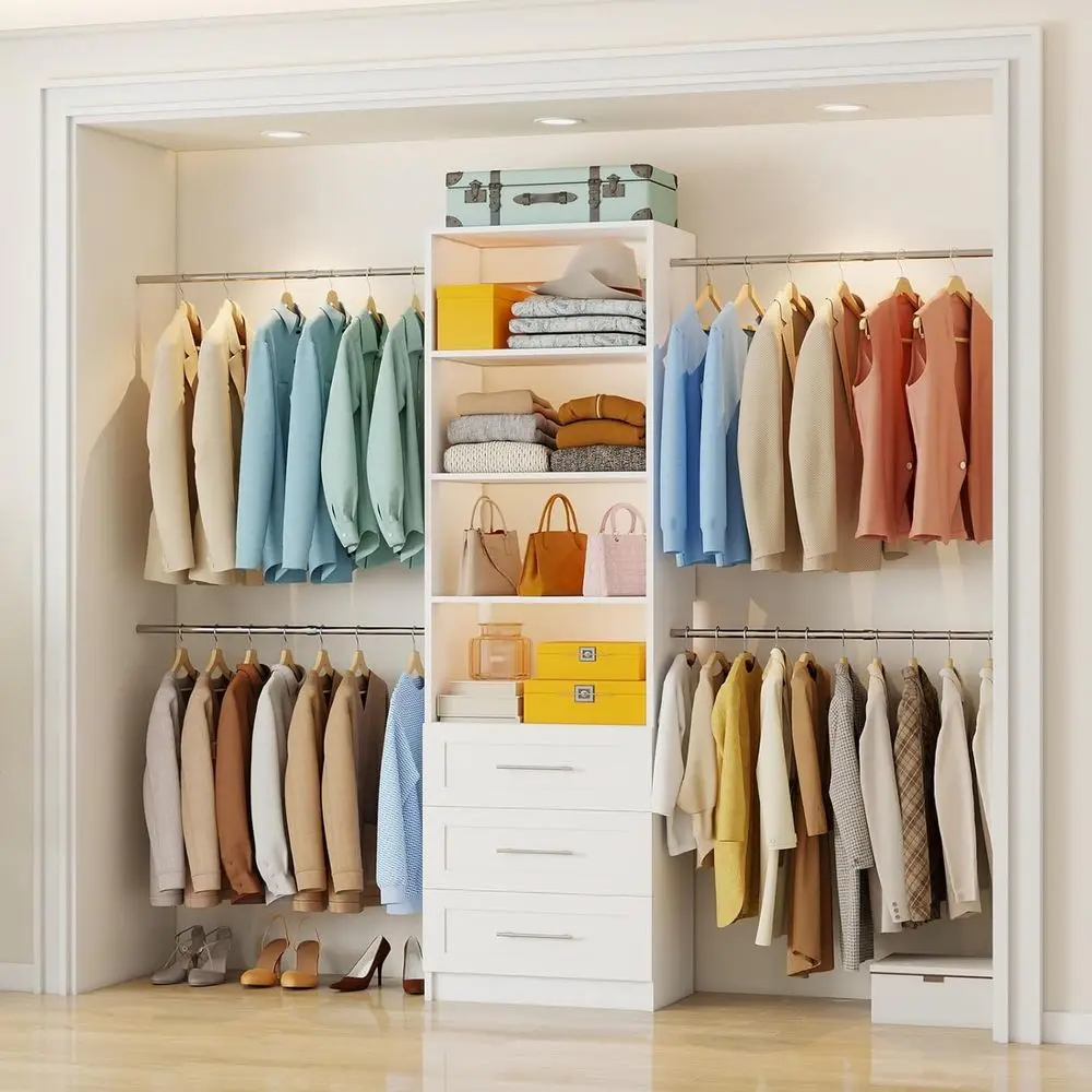 4-9T Adjustable Hanging Rods & Shelves Closet Organizer System, 96 White Storage Solution
4-9T Adjustable Hanging Rods & Shelves Closet Organizer System, 96 White Storage Solution