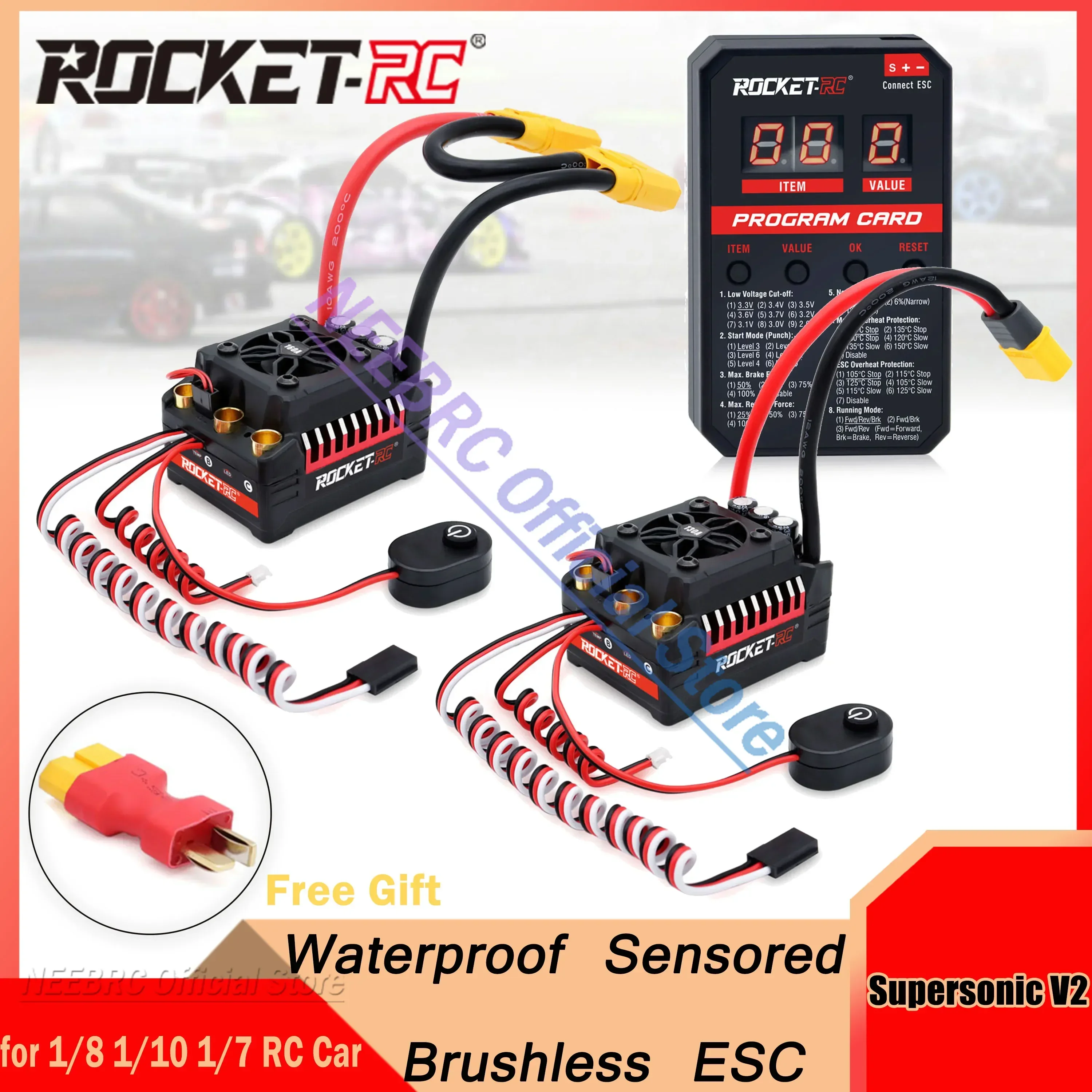 ROCKET-RC Supersonic V2 50A 60A 90A 110A 130A 160A Водонепроницаемая сенсорная бесколлекторная программная карта ESC XT60 для радиоуправляемого автомобиля 1/8 1/10 1/7
ROCKET-RC Supersonic V2 50A 60A 90A 110A 130A 160A Водонепроницаемая сенсорная бесколлекторная программная карта ESC XT60 для радиоуправляемого автомобиля 1/8 1/10 1/7