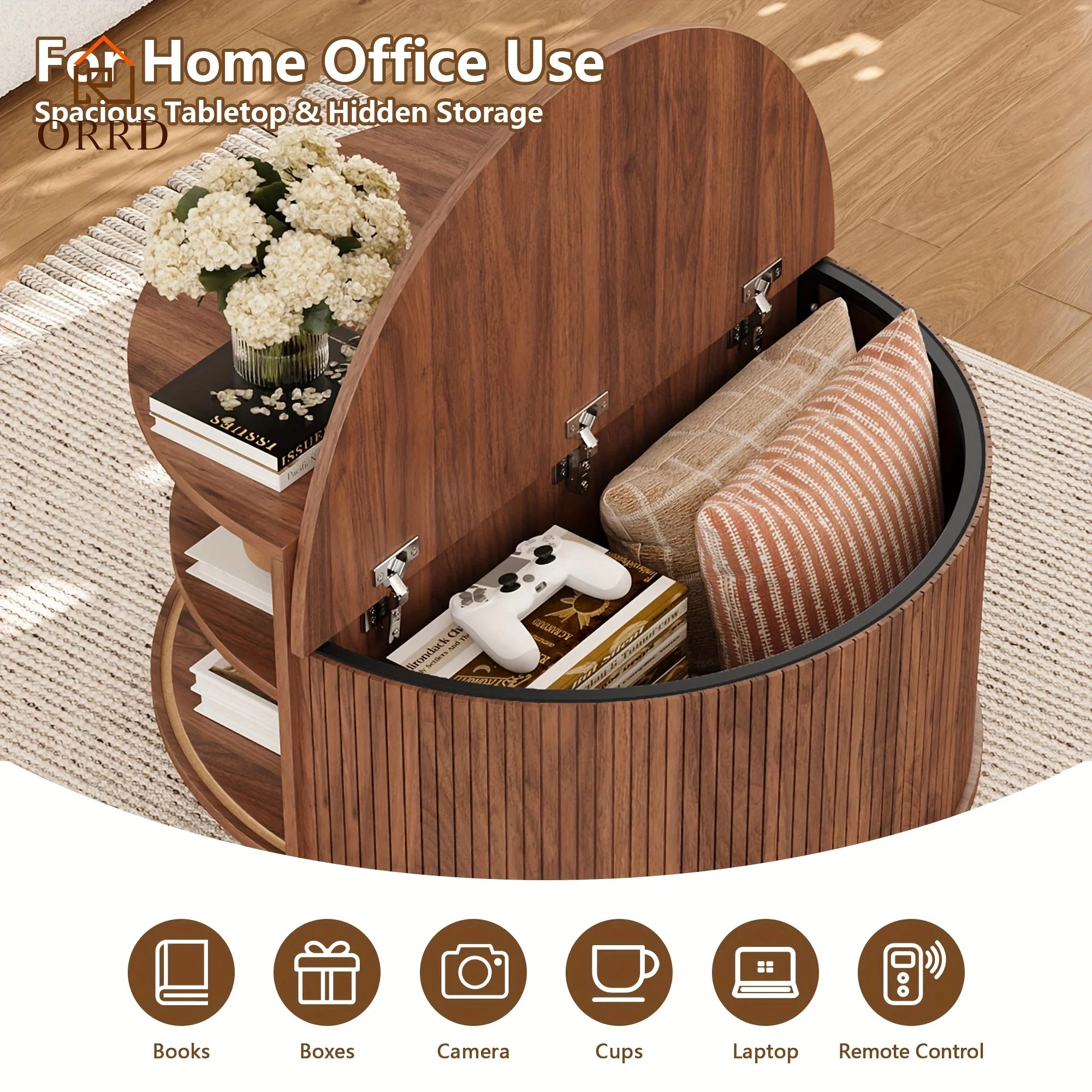 Round Coffee Table With Storage, Fluted Modern Coffee Tables With Sliding Doors, Circle Accent Center Table For Living Room, Apartment, Home Office
Round Coffee Table With Storage, Fluted Modern Coffee Tables With Sliding Doors, Circle Accent Center Table For Living Room, Apartment, Home Office