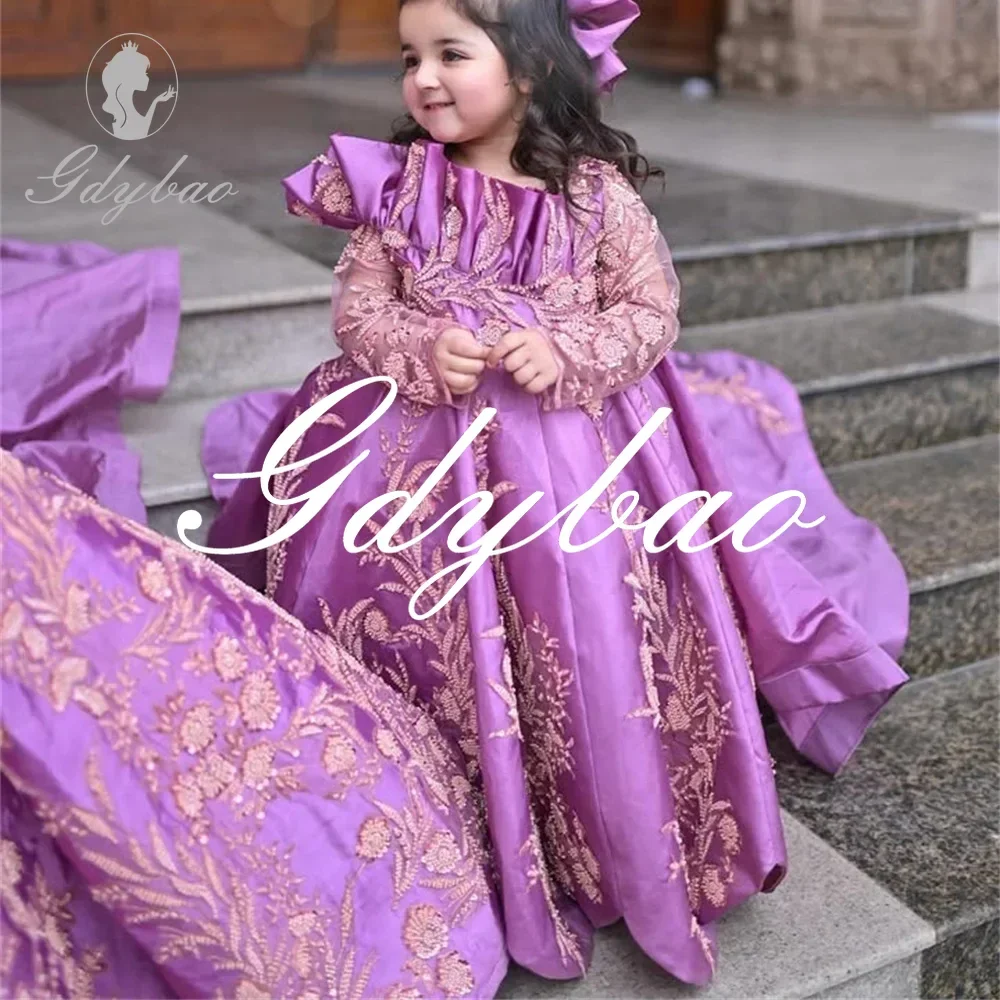 Luxury Princess Golden Applique Long Sleeve A Line Flower Girl Dress Floor Length Long Ball First Communion Gown Customized 2025
Luxury Princess Golden Applique Long Sleeve A Line Flower Girl Dress Floor Length Long Ball First Communion Gown Customized 2025