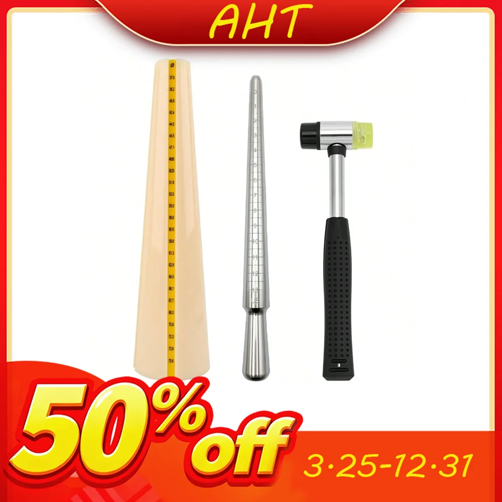 AHT 3pcs Ring Sizing Mandrel Set with Rubber Mallet and Ring Sizer Jewelry Making Professional Mandrel Tool Kit for Ring Shaping
AHT 3pcs Ring Sizing Mandrel Set with Rubber Mallet and Ring Sizer Jewelry Making Professional Mandrel Tool Kit for Ring Shaping