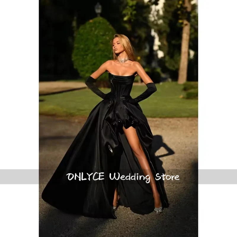 Customized Elegant A-Line Prom Dresses Black Strapless Side Slit Party Dress Women Backless Formal Evening Dresses
Customized Elegant A-Line Prom Dresses Black Strapless Side Slit Party Dress Women Backless Formal Evening Dresses