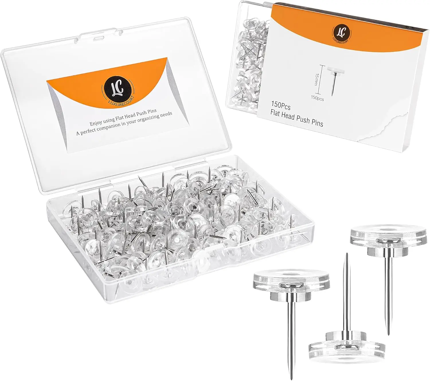 150 Clear Push Pins Thumb Tacks with Flat Head for Bulletin Board, Cork Board, Wall Hanging, Shadow Box, Heavy Duty Plastic and
150 Clear Push Pins Thumb Tacks with Flat Head for Bulletin Board, Cork Board, Wall Hanging, Shadow Box, Heavy Duty Plastic and