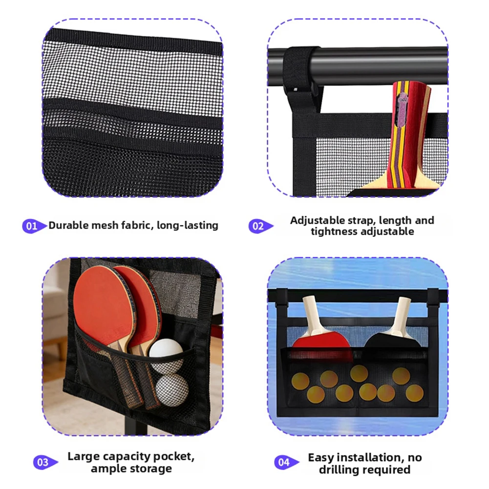 Space-Efficient Hanging Mesh Bag for Table Tennis Equipment Eliminates Clutter on Desks Drawers and Floor Surfaces
Space-Efficient Hanging Mesh Bag for Table Tennis Equipment Eliminates Clutter on Desks Drawers and Floor Surfaces
