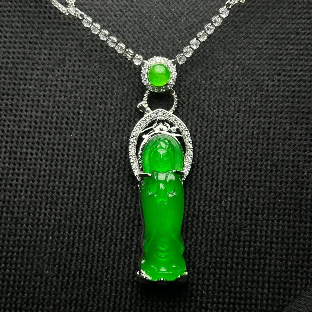 Certified Natural inlay Ice Green Jade Jadeite Carved Guanyin Pendant&Necklaces
Certified Natural inlay Ice Green Jade Jadeite Carved Guanyin Pendant&Necklaces