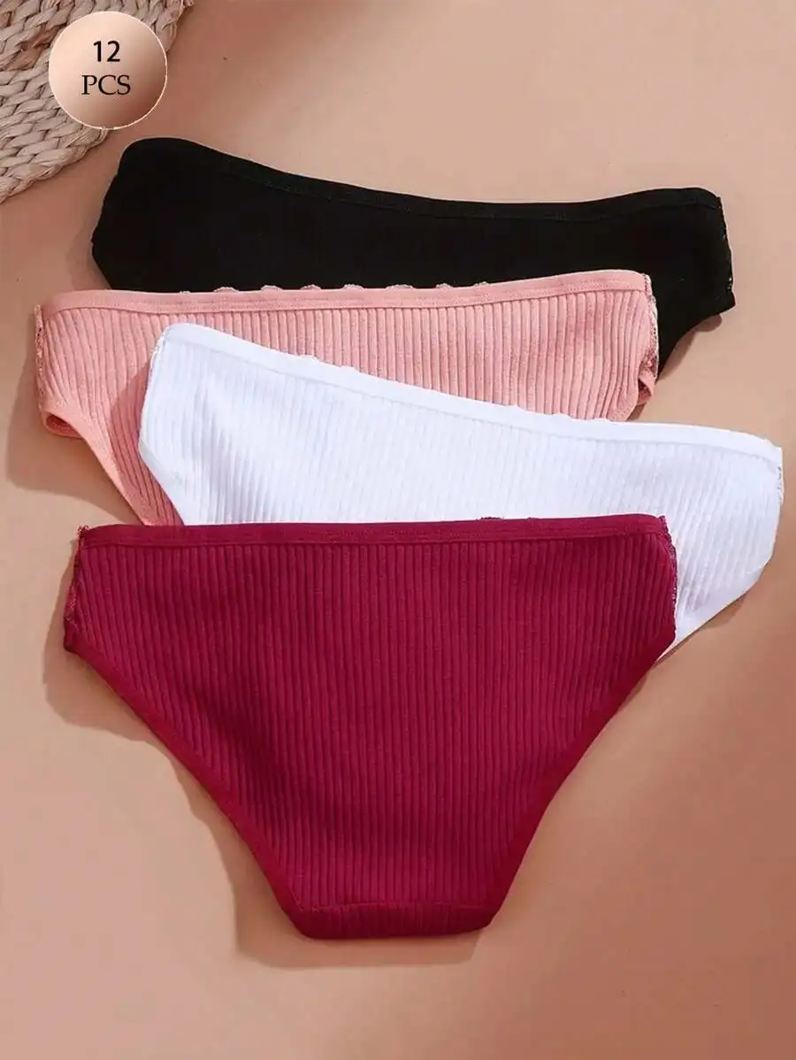 12PCS Solid Ribbed Lace Briefs For Women Comfortable Breathable Stretch Panties
12PCS Solid Ribbed Lace Briefs For Women Comfortable Breathable Stretch Panties